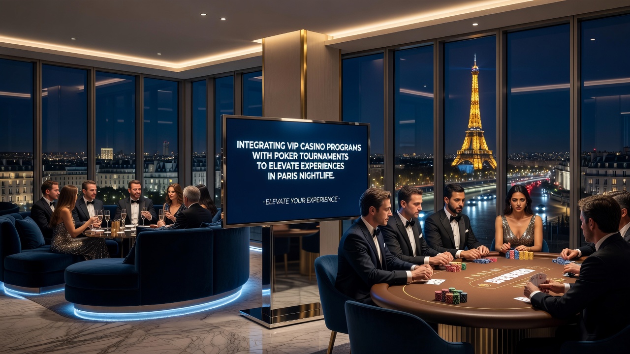 VIP lounge area adjacent to poker tournament tables in a Paris casino setting